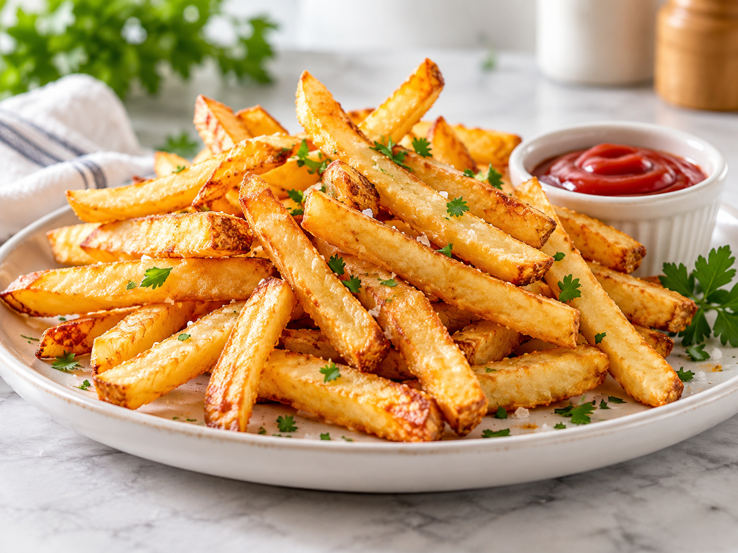 Frites maison dorées dans une assiette